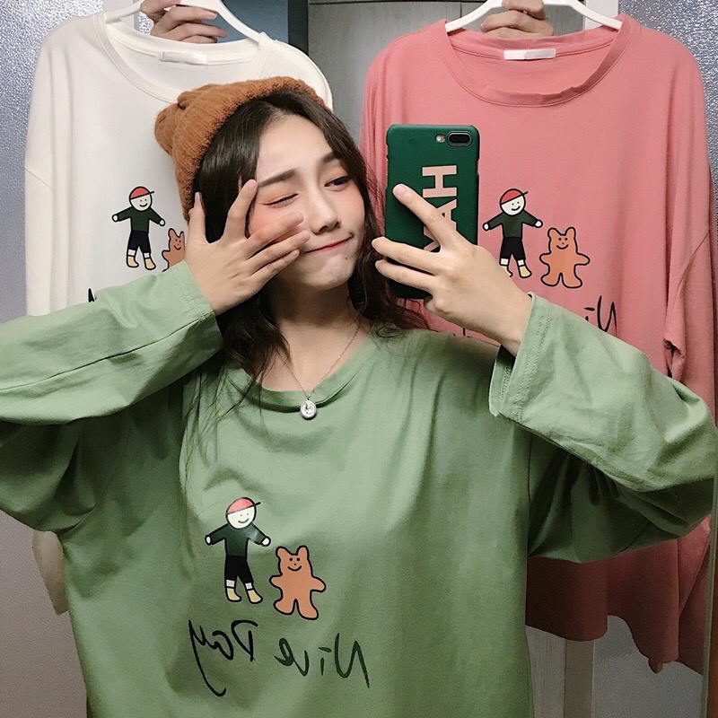 Áo thun tay dài form rộng unisex Wind Nice Day, áo sweater unisex Ulzzang Wind ( HÀNG ĐẸP KÈM ẢNH THẬT )