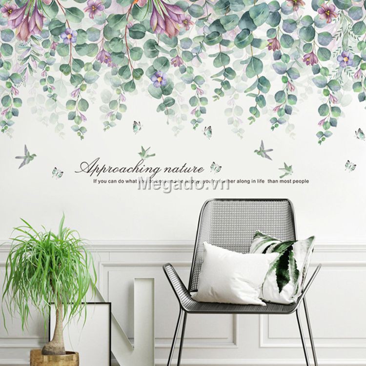 Decal dán tường cây xanh rủ trần A236