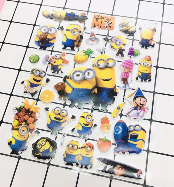 Bộ Sticker minion dán nổi trống nước như hình shop đăng