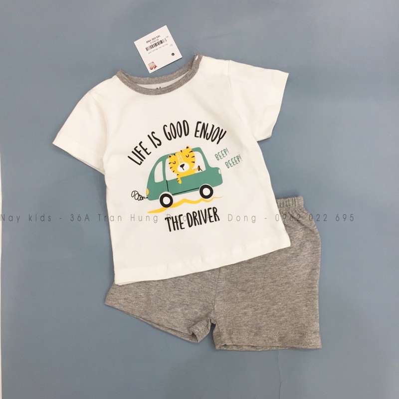 Bộ cộc bé gái cotton Hàn mát mềm hình ô tô cho bé trai mùa hè