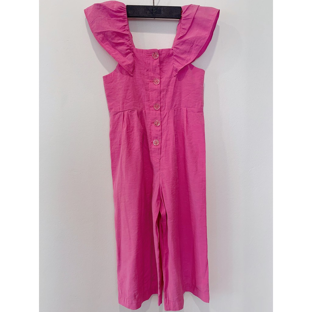 JUMPSUIT BÉ GÁI – ZARA KIDS – HỒNG NEON – SIZE 6 TUỔI (116 CM) – BA LỖ, DÀI CHÂN – ĐÓNG CÚC TRƯỚC – CỔ VUÔNG