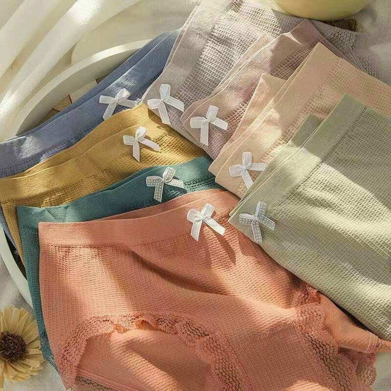Quần Lót Nữ Cotton gân tăm kháng khuẩn thoáng mát tôn dáng đính nơ xinh