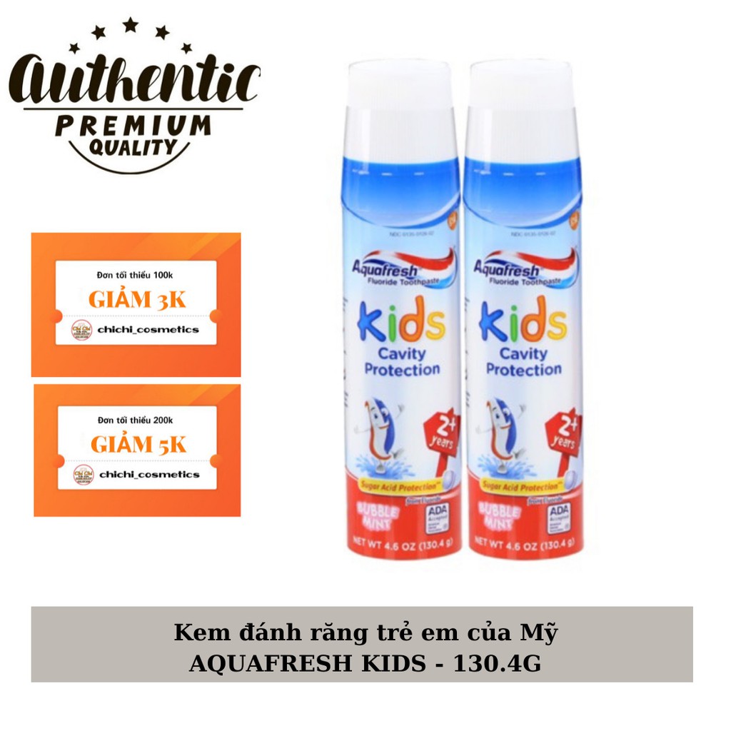 Kem đánh răng trẻ em của Mỹ - AQUAFRESH KIDS / KID - cho bé trên 2 tuổi, Cavity Protection chính hãng