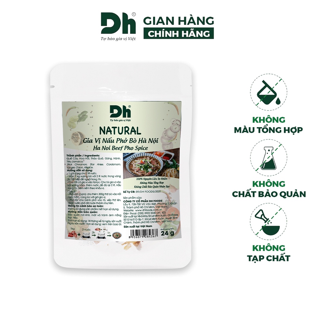 Gia vị nấu phở bò Hà Nội Natural DH Foods nêm sẵn thành phần tự nhiên gói 24gr