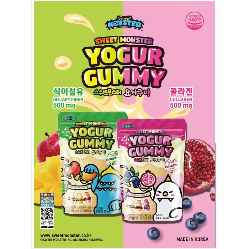 Kẹo Gummy sữa chua bổ sung chất xơ và colagen Sweet Monster