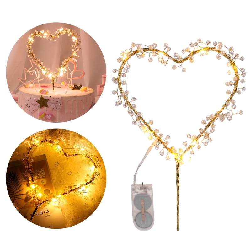 Cây cắm trang trí bánh kem hình trái tim có đèn LED mới