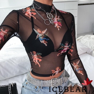 Áo Lưới Xuyên Thấu In Hình Thiên Thần Tình Yêu Cupid Quyến Rũ Cho Nữ