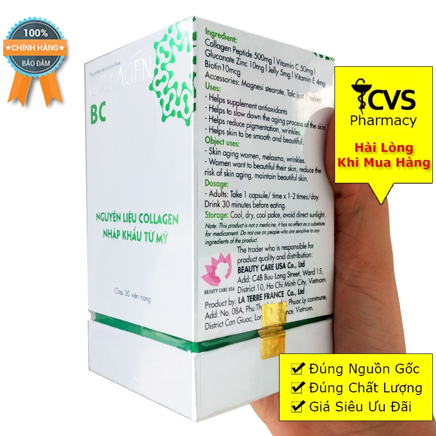 Collagen BC - Viên uống trắng da  – Giúp da căng mịn, tươi sáng, ngừa nếp nhăn, sạm da, cải thiện khô tóc, rụng tóc