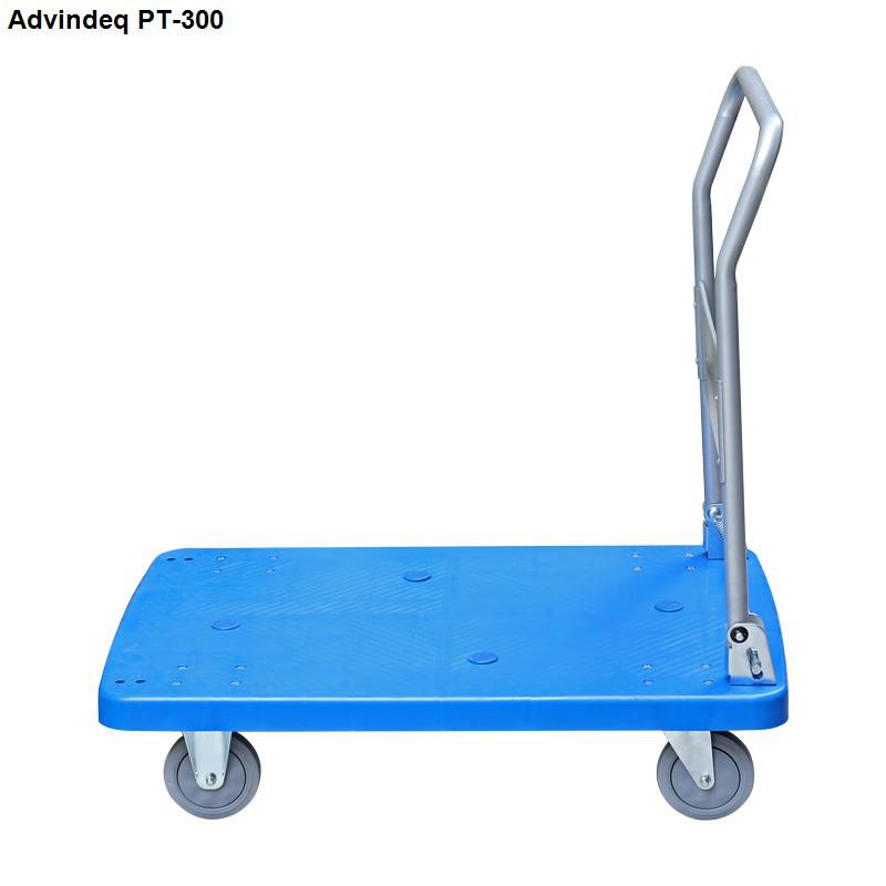 Xe đẩy hàng 4 bánh gấp gọn sàn nhựa chịu lực ADVINDEQ PT-300 (tải trọng 300kg) bánh xe cao su 125mm, xe kéo hàng gấp gọn