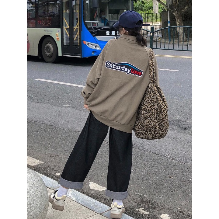 Áo polo nỉ sweater có cổ khóa form rộng unisex nam nữ in chữ Staturday siêu ngầu RÔ STORE PL02