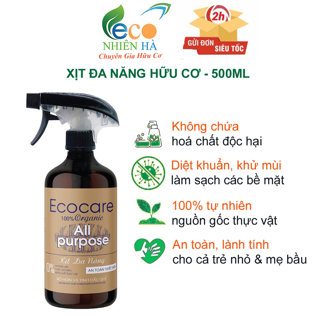 Nuoc lau bep ECOCARE 500ml hữu cơ, xịt đa năng, nước lau kiếng, lau bàn ăn, lau bếp