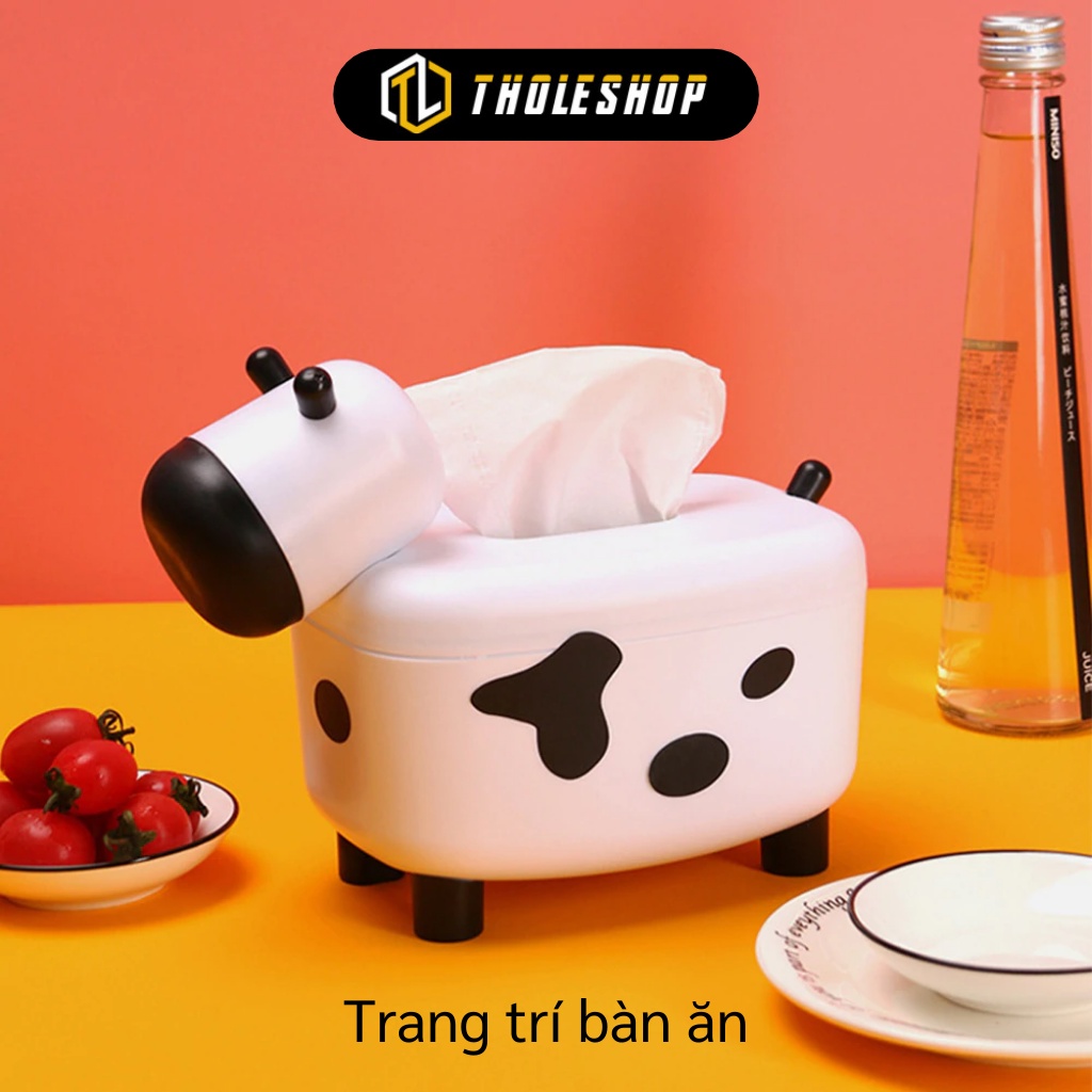 Hộp Đựng Khăn Giấy - Hộp Đựng Giấy Ăn Để Bàn Hình Bò Sữa Kiệm Lọ Tăm 9601