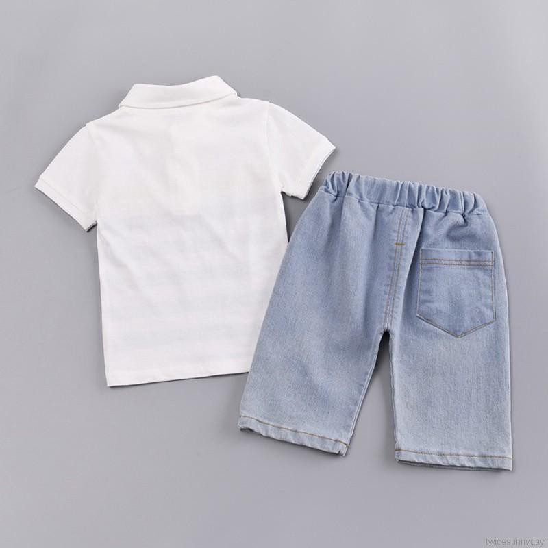 Set áo thun sọc ngang + Quần short jeans cho bé trai