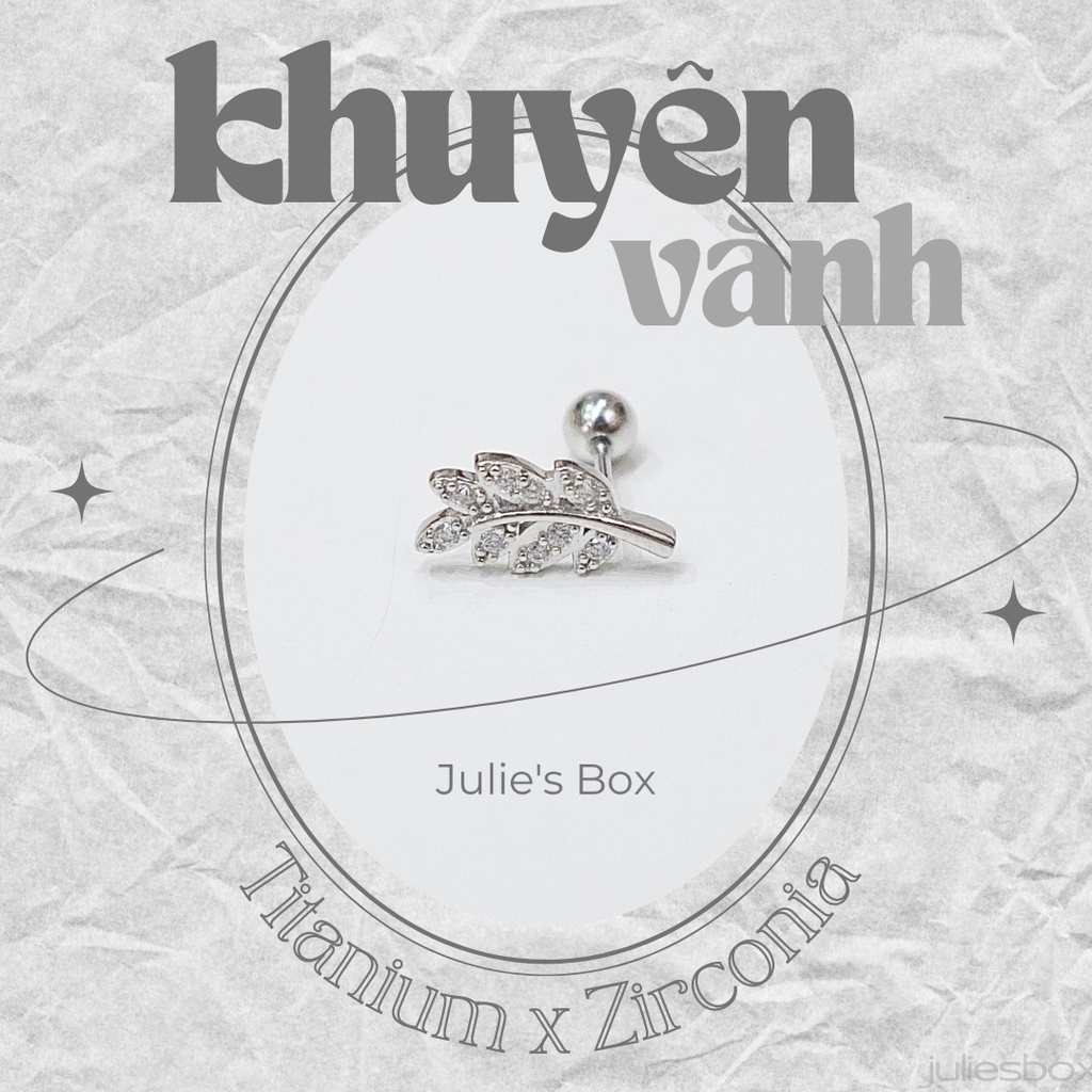 [1 Chiếc] Khuyên Tai Titan Lá Cây Đính Đá Unisex Màu Bạc Đuôi Bi Không Gỉ Sét Không Ngứa Bông Tai Nam Julies Box 66