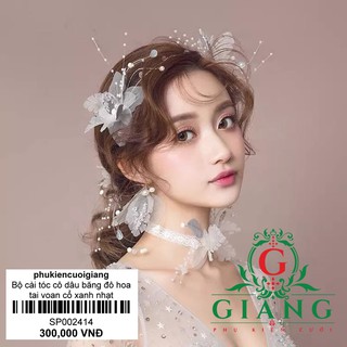 Bộ cài tóc cô dâu kèm voan cổ hoa tai phụ kiện cưới Giang Sp2414