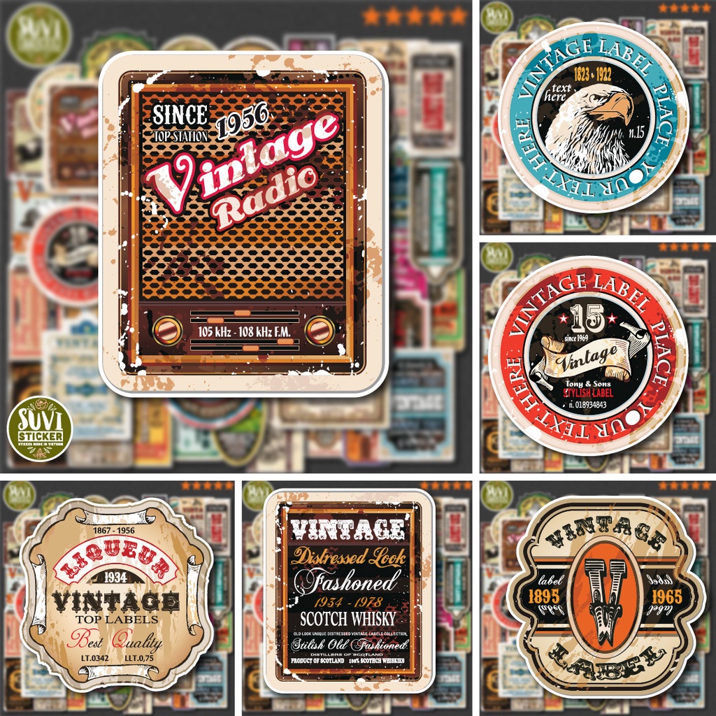 50 Sticker Vintage Stamp chống nước sticker dán mũ bảo hiểm, laptop, điện thoại, đàn guitar, vali. MSP: SV28
