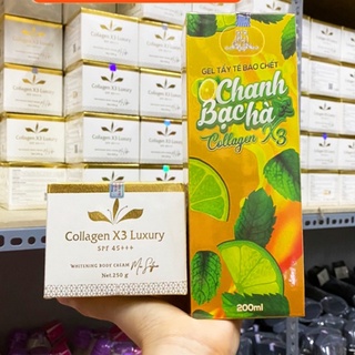 ✅ combo kem body luxury collagen x3 + tẩy tế bào chanh bạc hà colagen x3 mỹ phẩm đông anh - hàn