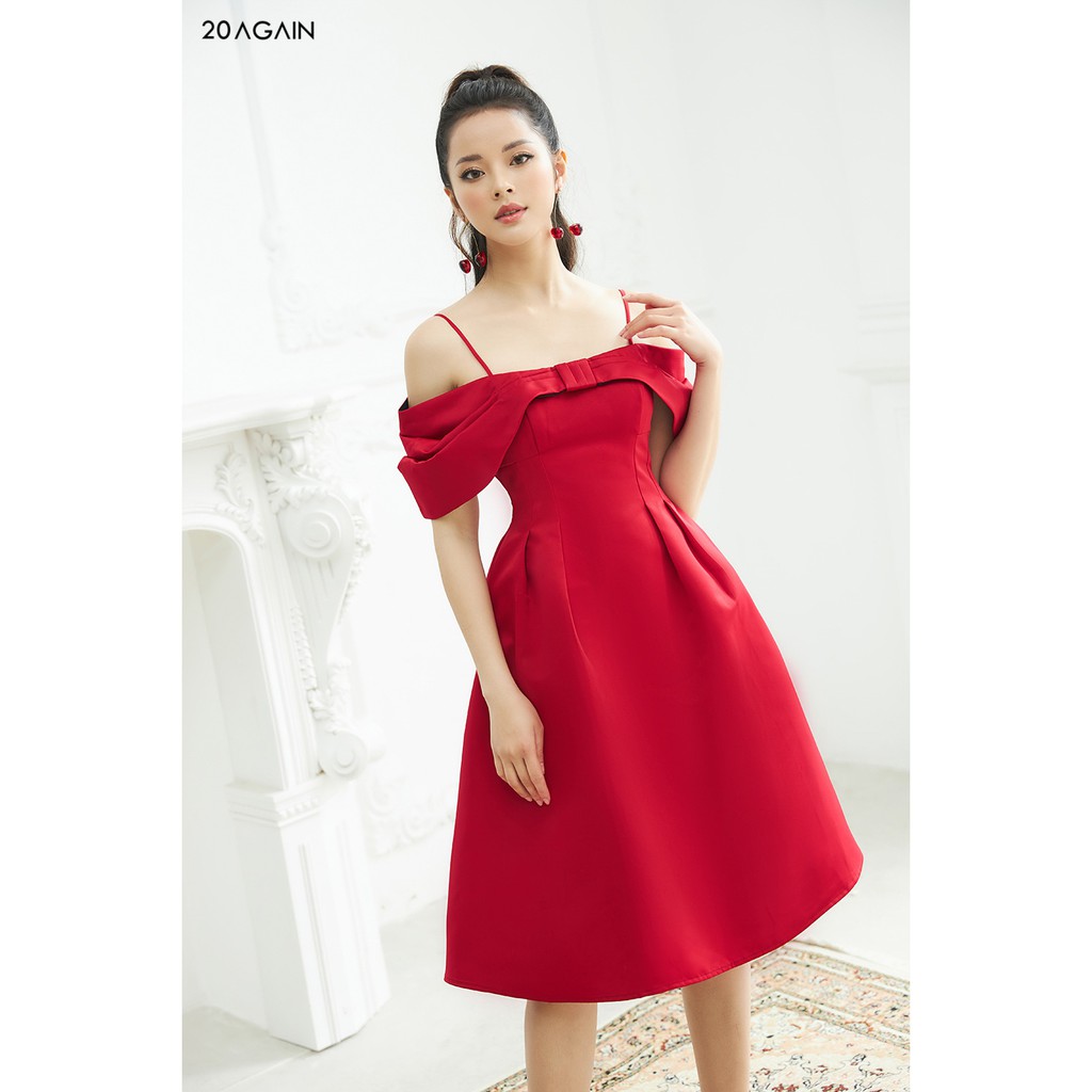 Đầm xòe nơ ngực trễ vai 20AGAIN DEA1315 | BigBuy360 - bigbuy360.vn