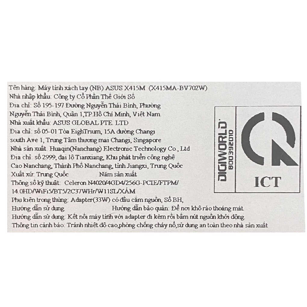 Laptop Asus Vivobook X415MA N4020/4GB/256GB/Win11  - Hàng chính hãng