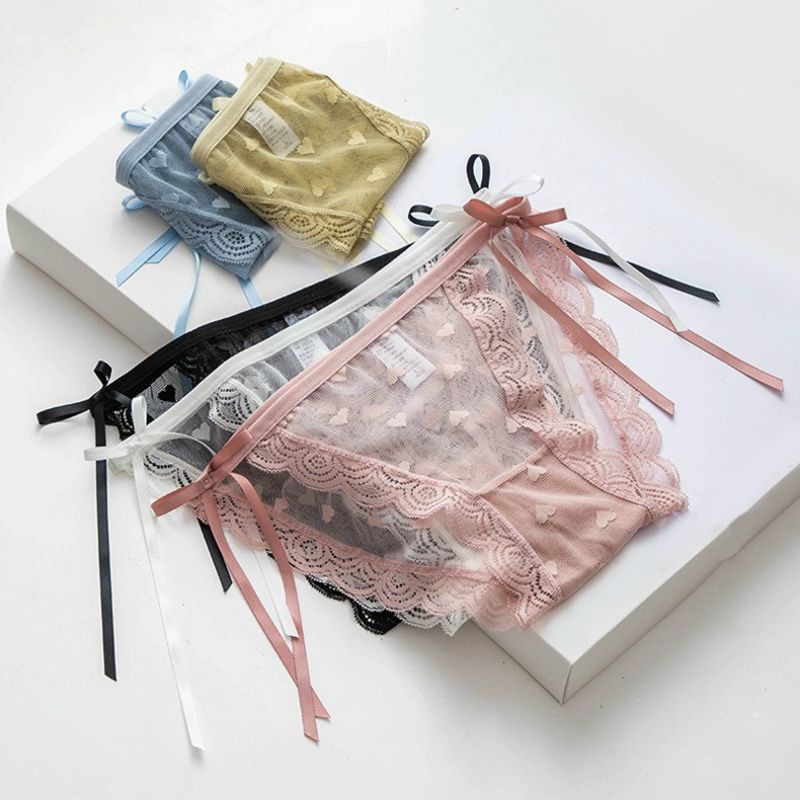 Quần Lót Nữ ❤️ Quần Lót Ren Họa Tiết Tim Thắt Nơ Hông Sexy Điệu Đà mẫu - QLot Tim 039