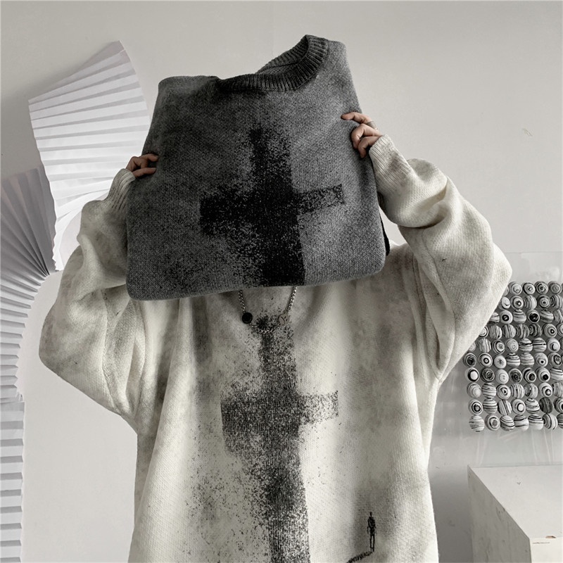 Áo sweater cổ tròn dáng rộng phong cách Âu Mỹ thời trang thu đông cho nam