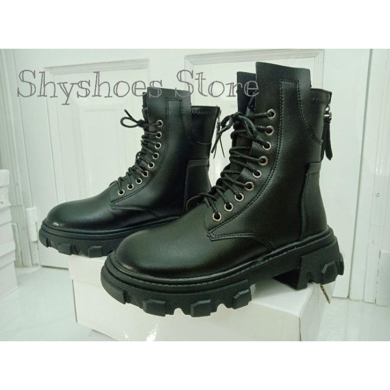 (Có Sẵn+Ảnh Thật) Giày Boot chiến binh đế đôn 5.5cm phối dây kéo sau | nhập mã NUMSSP freeship extra