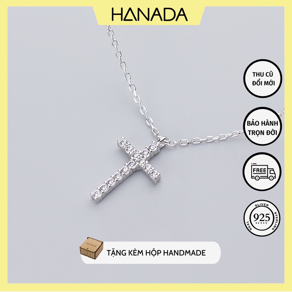 Dây Chuyền Bạc 925 Hanada 0116 Vòng Cổ Thánh Giá Trơn Đá Đơn Giản
