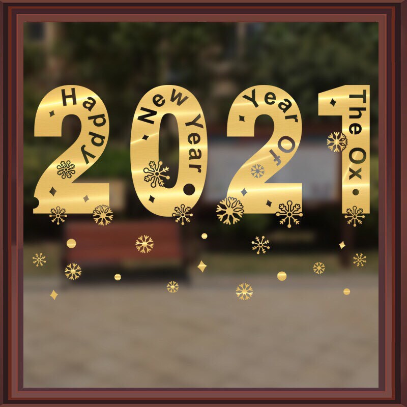 Decal trang trí tết - 2021 Ánh VÀNG - ĐỎ CAO CẤP 03