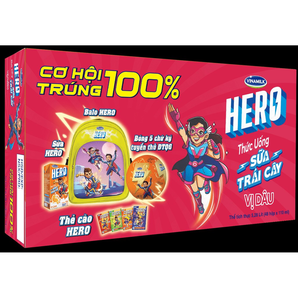 Thùng 48 hộp sữa trái cây Hero Vinamilk 110ml