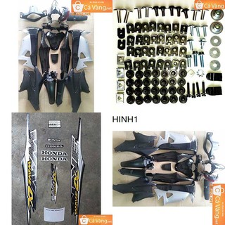 Dàn áo nhựa + tem xe + ốc wave alpha rs - nhựa abs màu đen