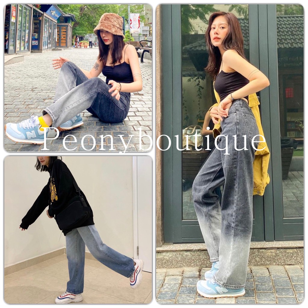 Quần Jeans Loang Ống Rộng Nữ [FREESHIP]  Culottes jean dáng suông cạp cao màu XANH | ĐEN Ulzzang HOT
