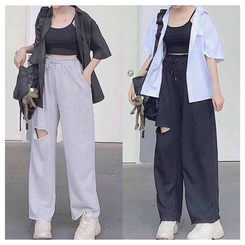 [Mã FAMAYWA giảm 10K đơn 50K] Quần Ống Rộng Trơn Rách 2 Màu Unisex | BigBuy360 - bigbuy360.vn