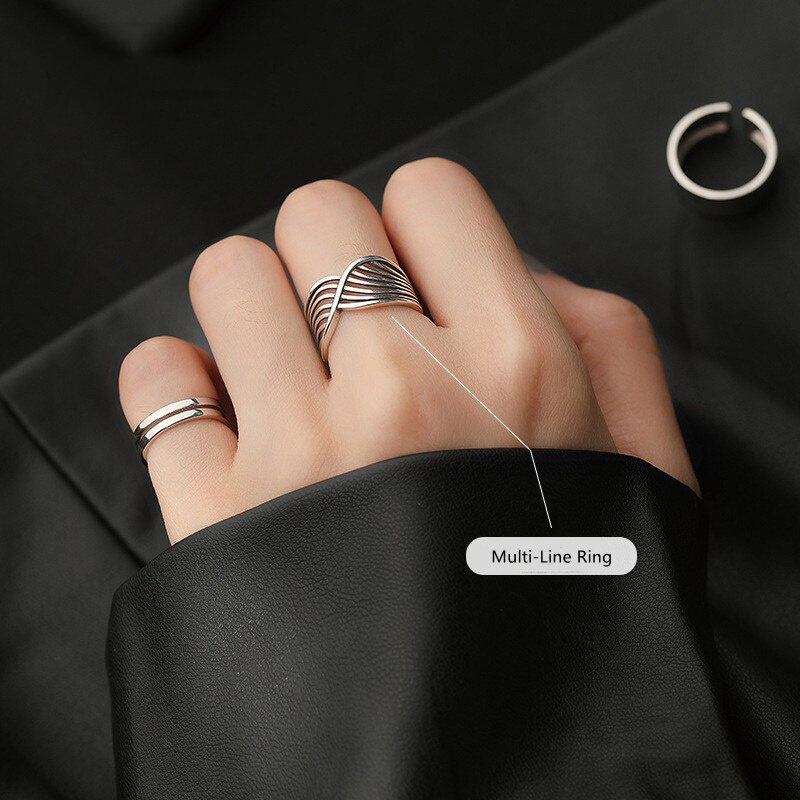 Nhẫn QMCOCO Màu Vàng / Bạc Nhiều Lớp Họa Tiết Hình Học Phong Cách Punk Cổ Điển Cho Nữ