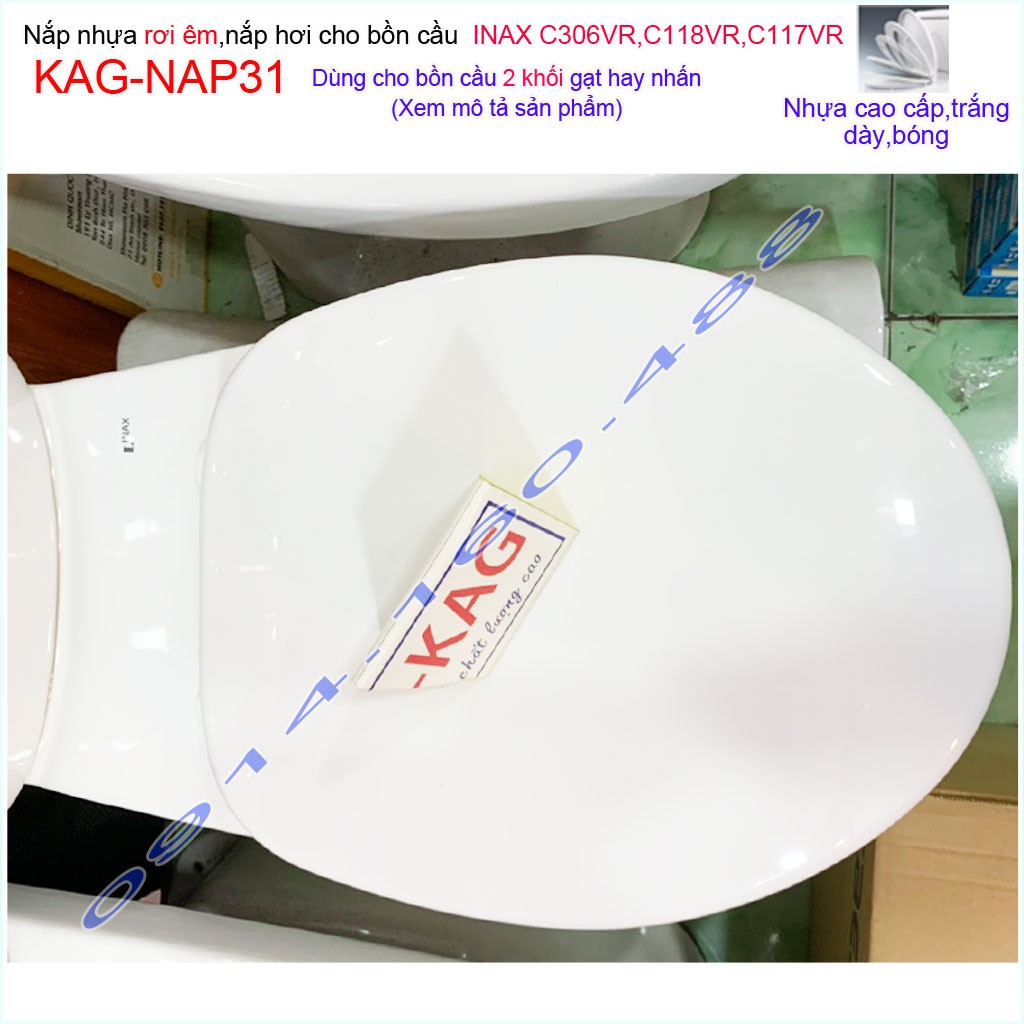 Nắp đậy bồn cầu rơi êm KAG-NAP31, nắp cho bàn cầu Inax C.117VRN,C306VRN, nắp cho cầu Inax