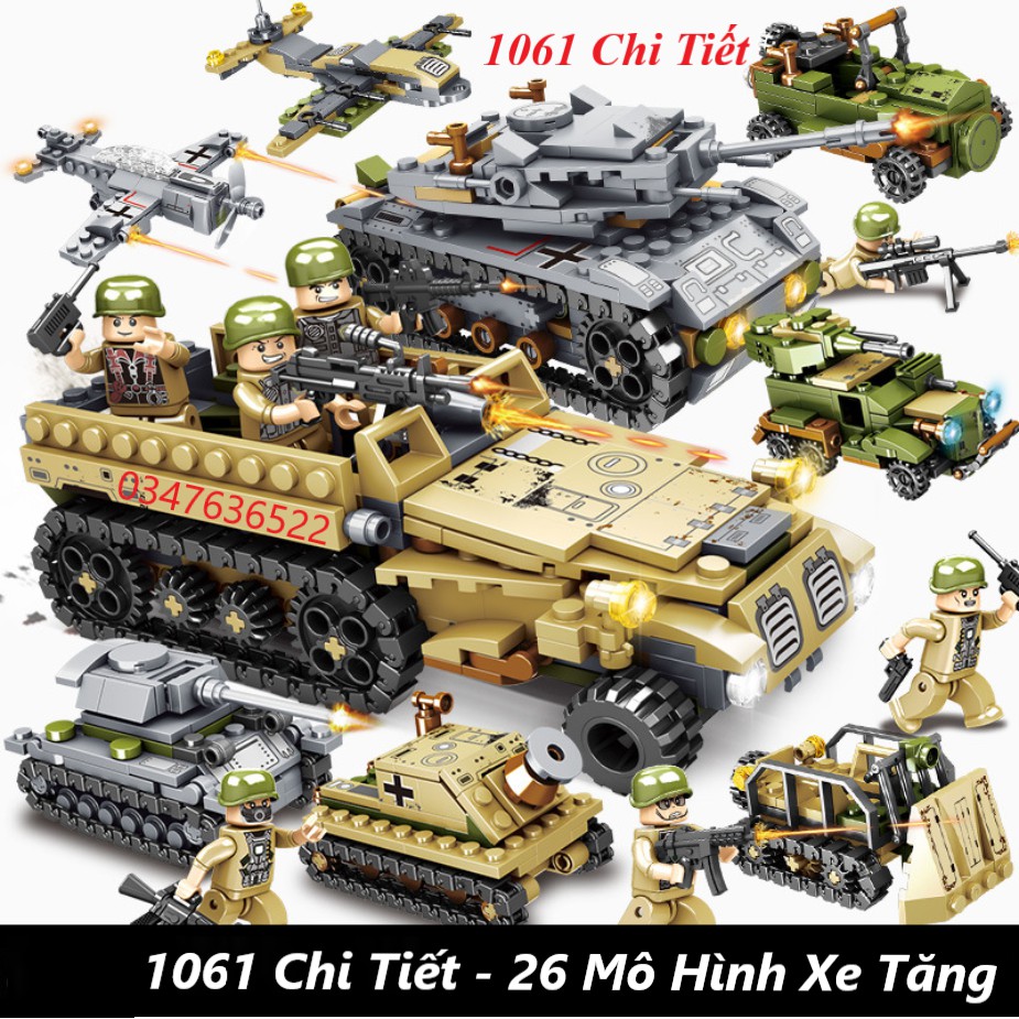 [1061 CHI TIẾT] Bộ Đồ Chơi Lắp Ráp Xếp Hình LEGO Xe Tăng, Xe Bọc Phép, Lắp Ráp Xe OTO, Robot, Máy Bay, Trực Thăng