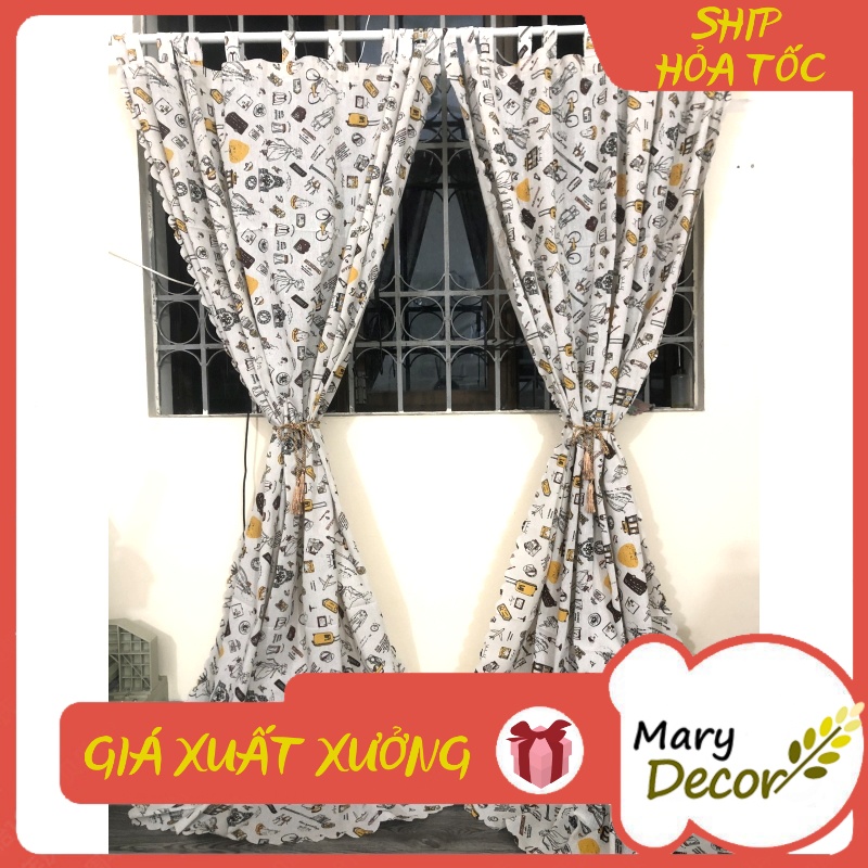Rèm cửa sổ chống nắng cực đẹp cực rẻ - họa tiết vintage hành lý R-K05