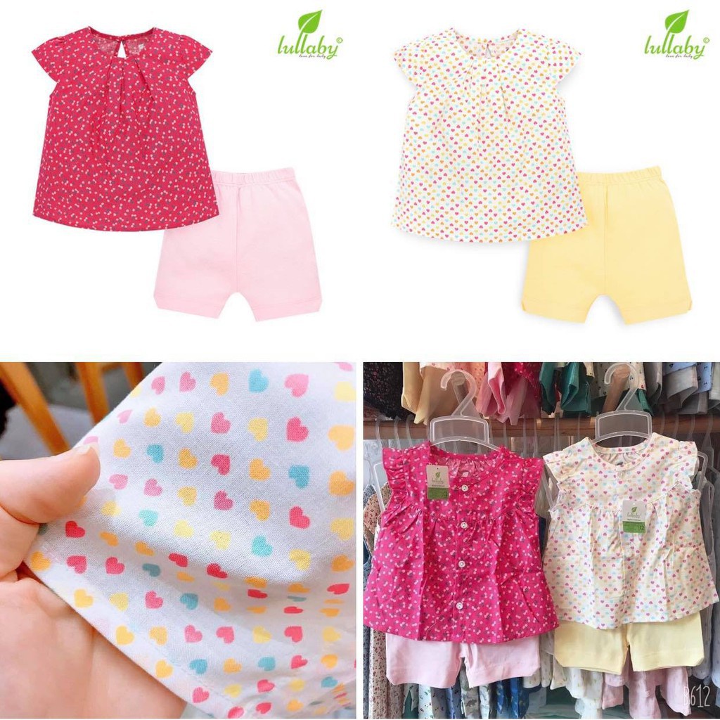 Bộ cộc tay bé gái cài giữa/chun cổ Lullaby NHT-03B