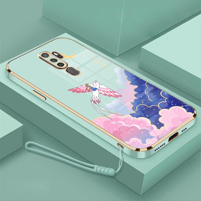 Ốp Điện Thoại Viền Mềm Mạ Điện In Hoạt Hình Kèm Dây Đeo Cho oppo a9 2020 a5 2020