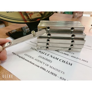 Nam châm thanh 100x10x5mm có 2 lỗ, thanh nam châm đất hiếm lực hút siêu mạnh có lỗ bắt vít.