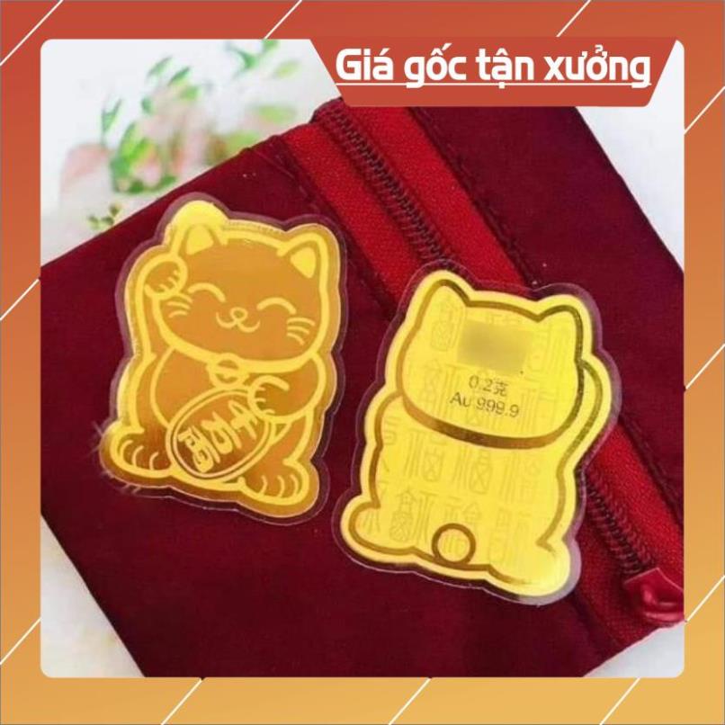 Miếng dán Mèo thần tài mạ vàng 24k rước lộc vào nhà / Miếng dán 12 con giáp dán điện thoại