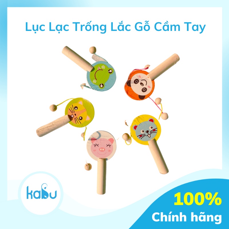 KABU - Lục Lạc Trống Lắc Gỗ Cầm Tay Cho Bé Sơ Sinh, Trống Xúc Xắc Gỗ Cầm Tay Cho Bé Sơ Sinh
