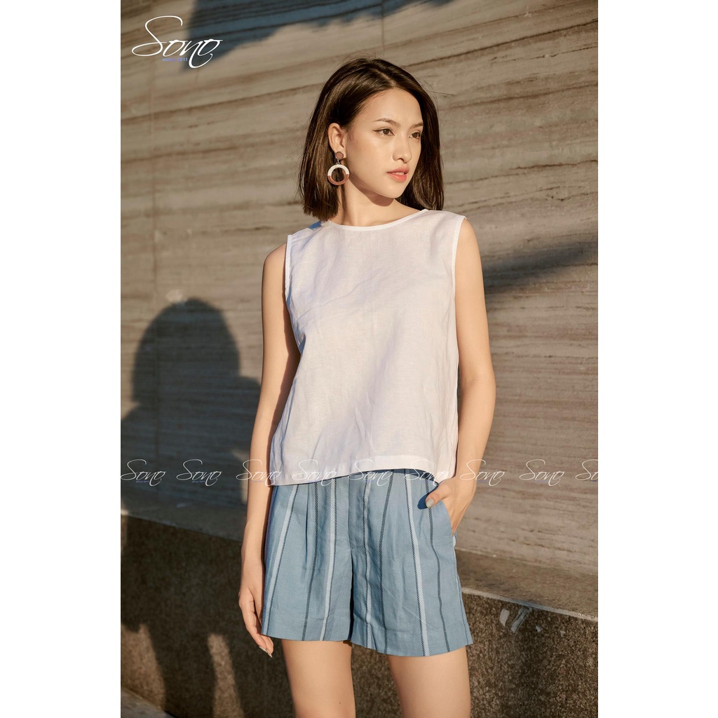 Sono - Áo Linen Hàng Thiết kế Kiểu Phối Hàng Nút Sau Trẻ Trung
