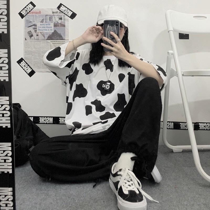 Áo Thun Bò Sữa Trơn Unisex  Phông tay lỡ form rộng loang màu đen trắng oversize cá tính Ulzzang HOT