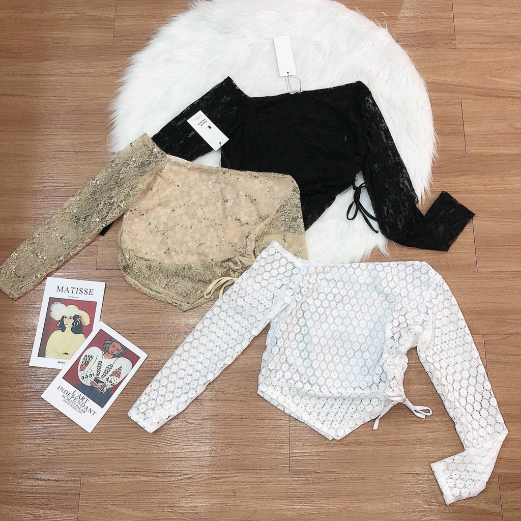 áo kiểu ren trễ vai rút dây bên dễ thương siêu xinh ảnh thật