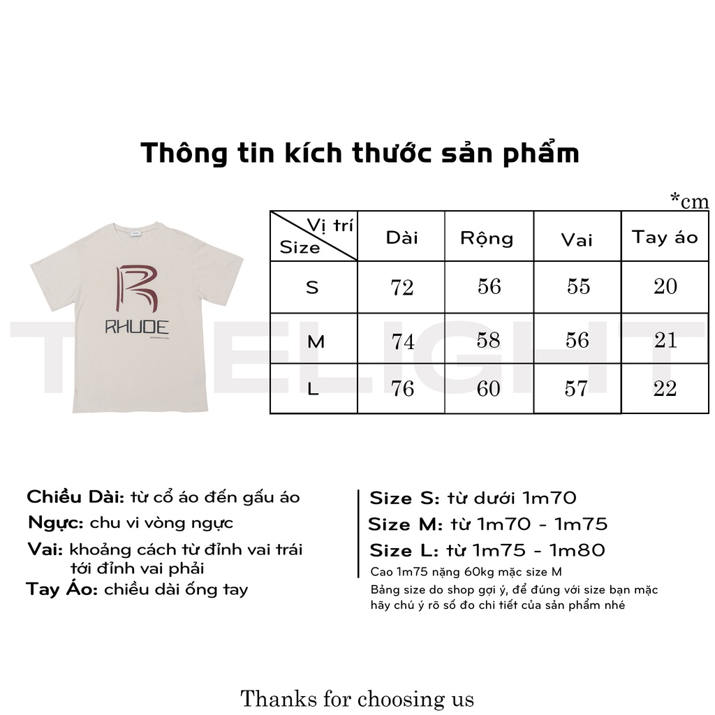 Áo thun TLS tay lỡ RHUDE unisex phông form rộng oversize chất liệu cotton thời trang nam nữ