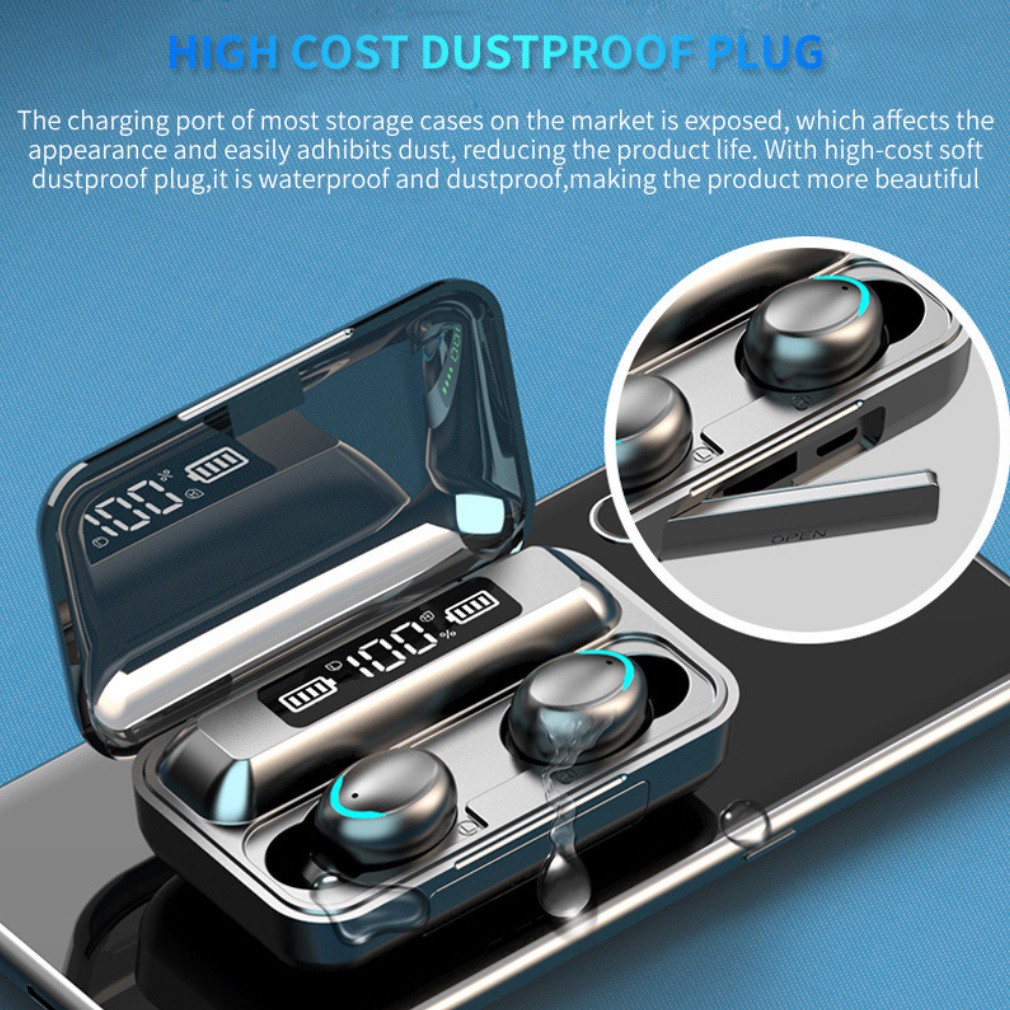 Tai Nghe Bluetooth 5.0 F9 Pro True Không Dây Tws Bản Quốc Tế Kháng Nước Chống Ồn Có Micro Tự Động Kết Nối 8d Mã F96