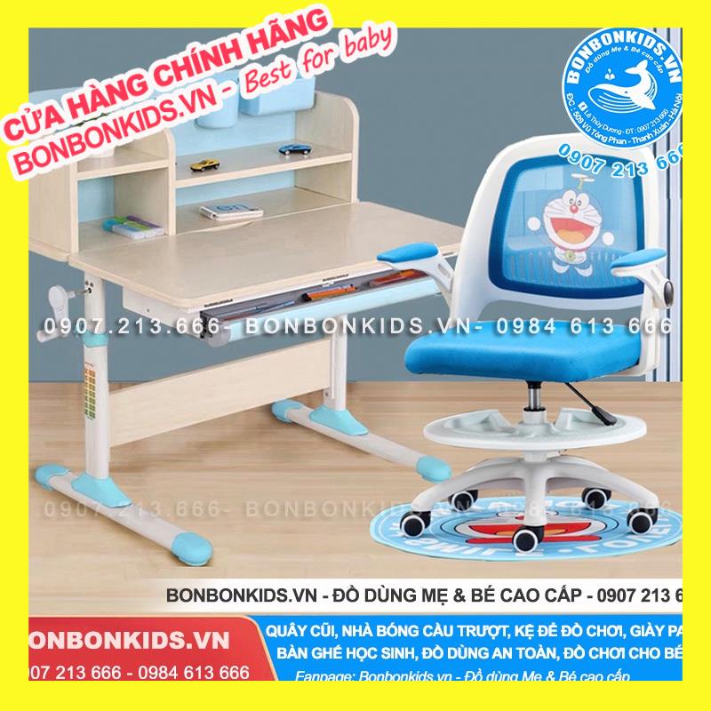 Bộ bàn ghế Doremon chống gù cận Newber G300-250, Bàn học thông minh 80cm gỗ tự nhiên cao cấp