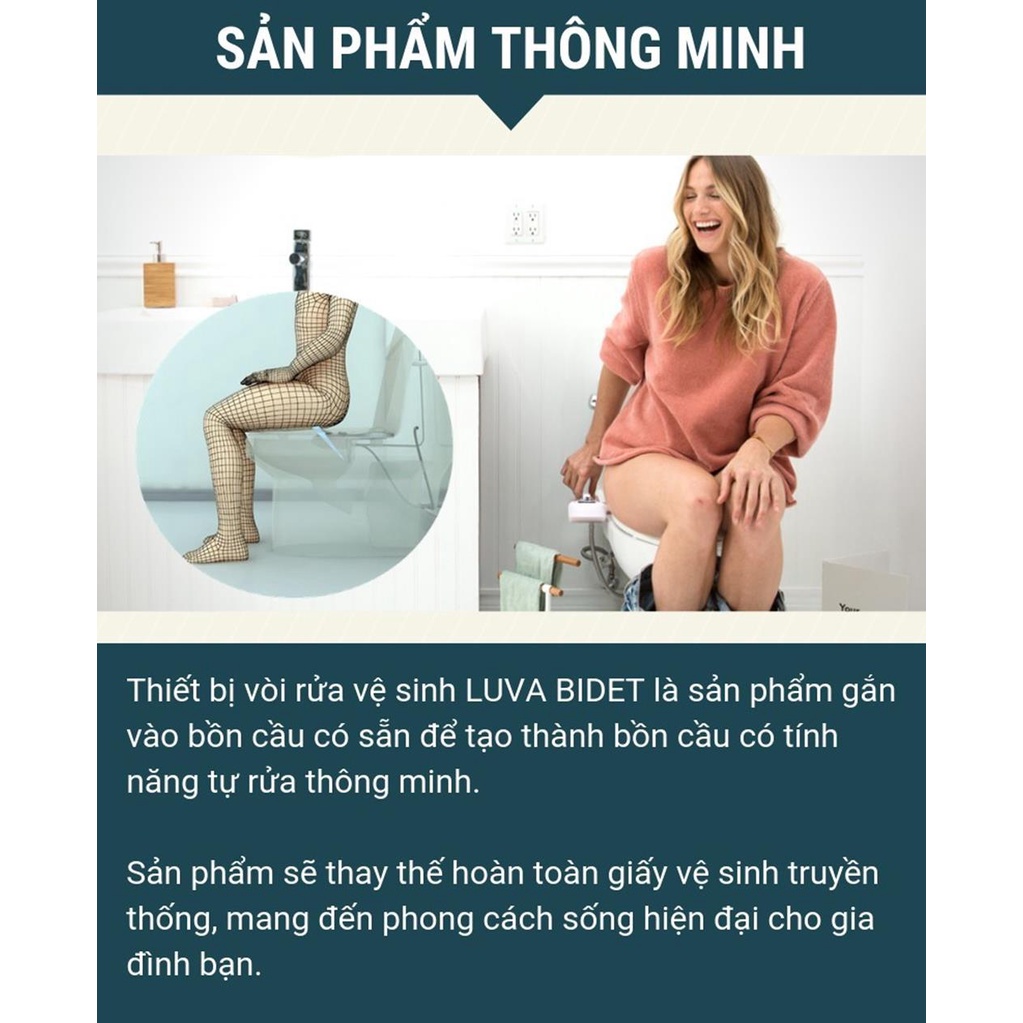 Vòi xịt vệ sinh thông minh Luva Bidet LB101, BH 3 năm, không dùng điện, điều chỉnh áp lực phun