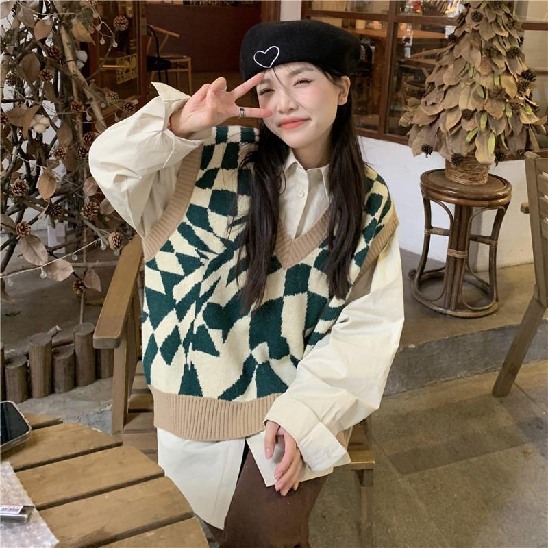 Set Áo Sơ Mi Dài Tay + Áo Khoác Ghi Lê Thời Trang Nữ