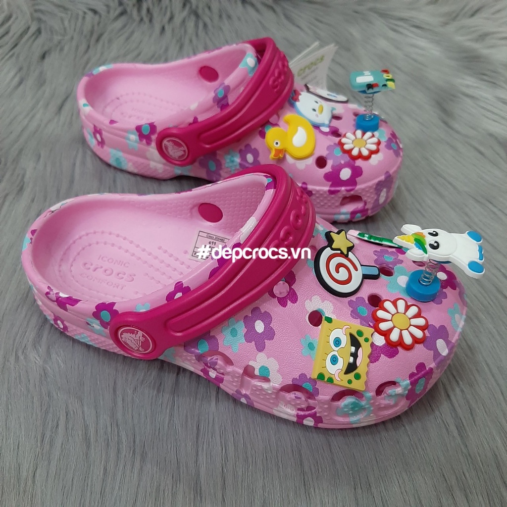 Dép sục crocs classic baya bé gái màu hồng, dép crocs màu hồng cho bé gái giá rẻ - crocs house